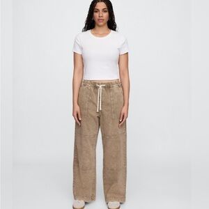 GAP High Rise Wide-Leg Utility Pull On Jeans in mushrooms brown, size L, NWT